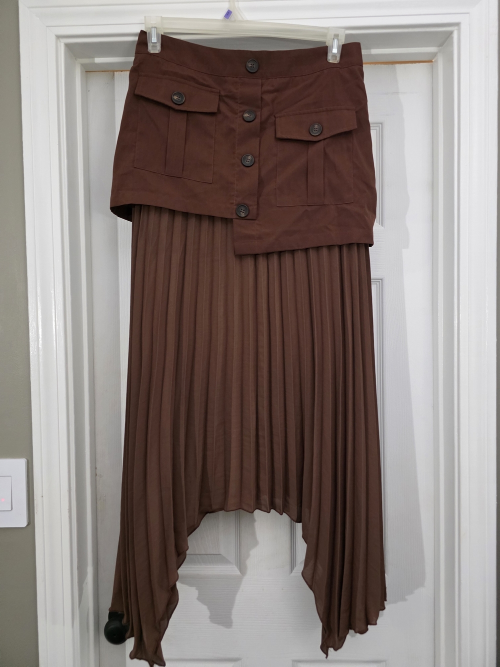 Commense Brown Asymmetrical Pleated Midi Skirt - Picture 8 of 8